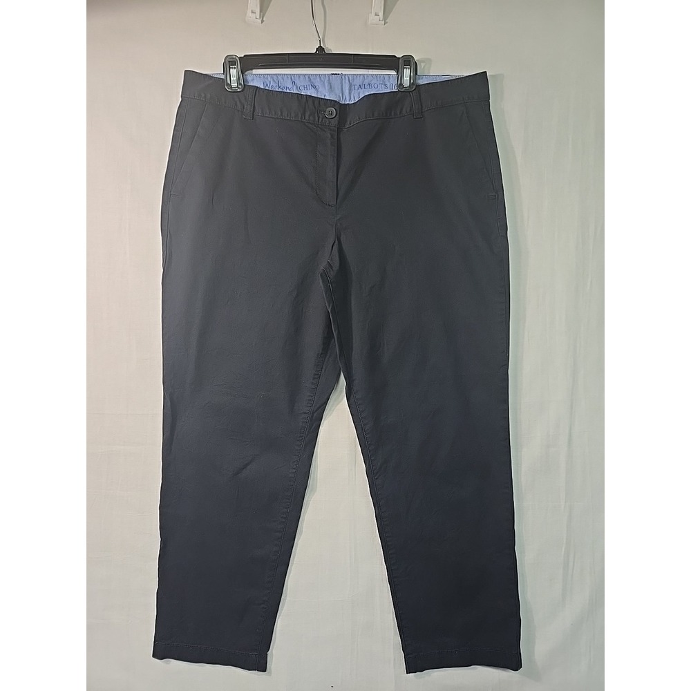 Talbots Pants Women's 16P Petite Black Weekend Chino Flat Front Stretch Straight